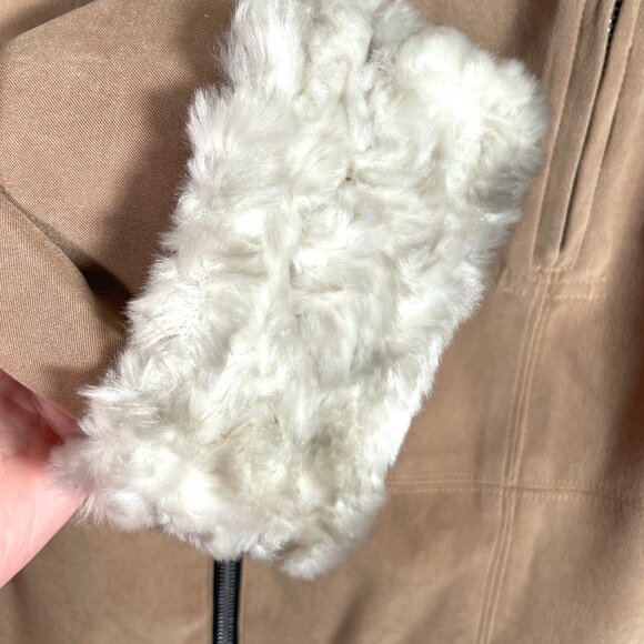 ABS by Allen Schwartz Jacket 12 Faux Fur Trim Tan Camel Fully Lined EUC - Picture 5 of 8